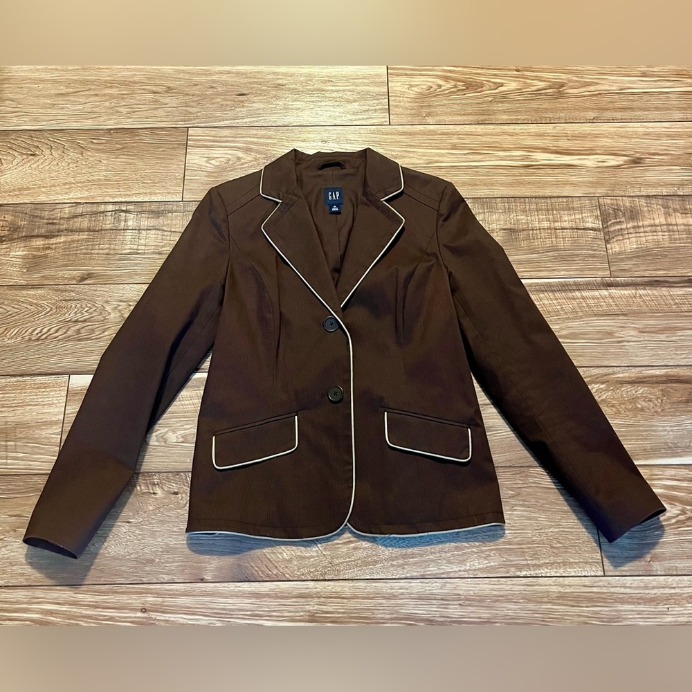 Vintage GAP Brown Blazer with Tan Piping Trim